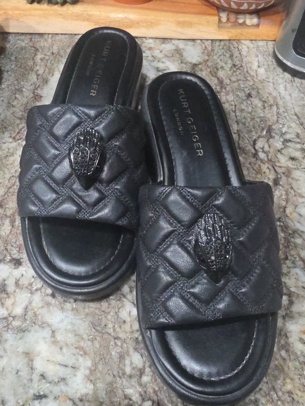 Kurt Geiger Black Quilted Slide Sandals
